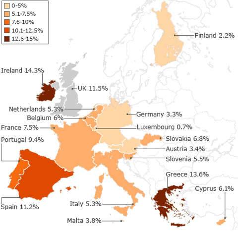 Thâm hụt ngân sách tại các quốc gia châu Âu. Ảnh: BBC