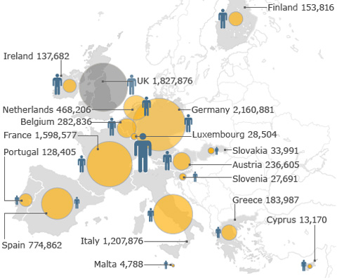 GDP và GDP trên đầu người tại châu Âu. Ảnh: BBC